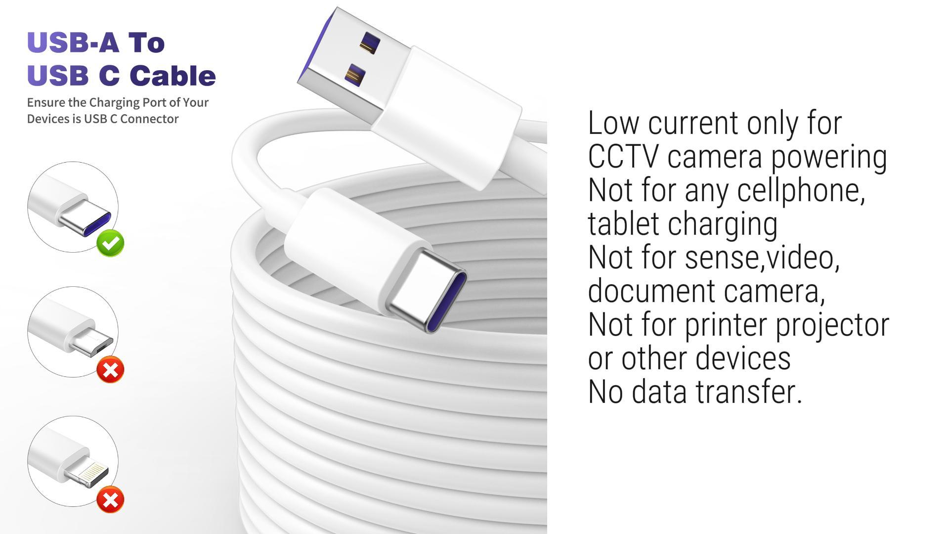 Amazon.com: iMangoo USB A to USB C Power Cable for CCTV Camera